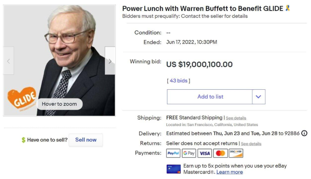 1900万美元！巴菲特“最后的慈善午餐”史上最贵